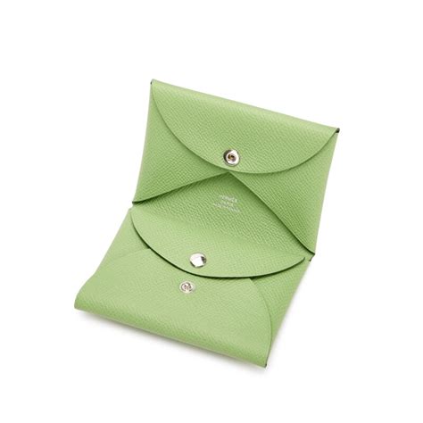 Hermès Vert Criquet Epsom Calvi Duo Card Holder Palladium 